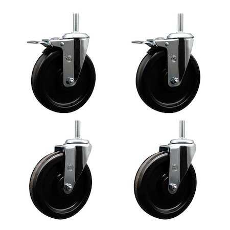 Service Caster 6 Inch Phenolic Swivel 58 Inch Threaded Stem Caster Set 2 Total Lock Brakes SCC-TSTTL20S615-PHR-58212-2-S-2